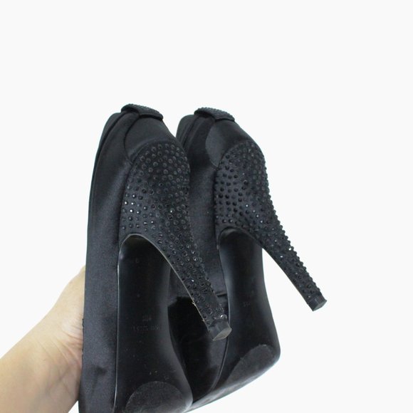 *Nine West Black Stain Studded Peep Toe Pumps Flatteringo High Heels - Picture 4 of 6